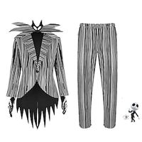Jack Skellington Coat Pants Cosplay Costume Men's Movie Cosplay Vacation Holiday Jacket  bow tie  gloves Jacket  bow tie  gloves  pants Coat Pants Gloves Christmas Halloween Carnival Polyester miniinthebox - thumbnail