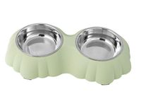 Double Dining Pet Feedrer With Stainless Steel Bowl & Non Slip Rubber Bottom green For Cats And Dogs - 38.4X22X6cm