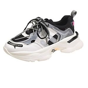 Women's Trainers Athletic Shoes Dad Shoes Wedge Heel Round Toe Sporty Daily Running Shoes PU Color Block Winter Black Gray miniinthebox