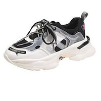 Women's Trainers Athletic Shoes Dad Shoes Wedge Heel Round Toe Sporty Daily Running Shoes PU Color Block Winter Black Gray miniinthebox - thumbnail