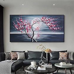 Handmade Oil Painting Canvas Wall Art Decoration Moon Rises Over Sea Plum Blossom Flowers for Home Decor Rolled Frameless Unstretched Painting Lightinthebox