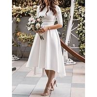 Little White Dresses Wedding Dresses A-Line Scoop Neck Half Sleeve Asymmetrical Stretch Fabric Bridal Gowns With Pleats Solid Color 2023 Lightinthebox - thumbnail