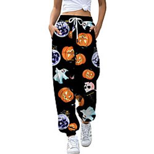 Women's Casual Fashion Breathable Sports Halloween Daily Pants Sweatpants Pants Cat Pumpkin Full Length Elastic Drawstring Design Print Purple Yellow Black Lightinthebox