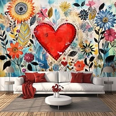 Painting Heart Floral Valentine Hanging Tapestry Wall Art Large Tapestry Mural Decor Photograph Backdrop Blanket Curtain Home Bedroom Living Room Decoration Lightinthebox