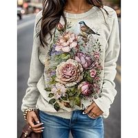 Women's Sweatshirt Pullover Active Sportswear White Floral Casual Sports Round Neck Long Sleeve Top Micro-elastic Fall  Winter Lightinthebox