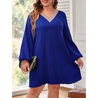 Women's Plus Size Curve Party Dress Cocktail Dress Wedding Guest Dress Midi Dress Blue Long Sleeve Color Block Patchwork Spring Fall Winter V Neck Fashion Birthday Wedding Guest Vacation 2023 Lightinthebox - thumbnail