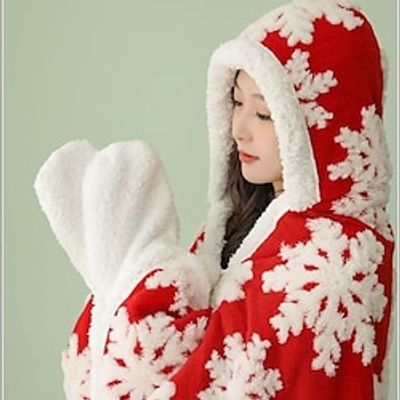 Winter Christmas Wearable Blanket Snowflake Thickened Lamb Head Multifunctional Blanket Shawl Cape Blanket Flannel Lightinthebox