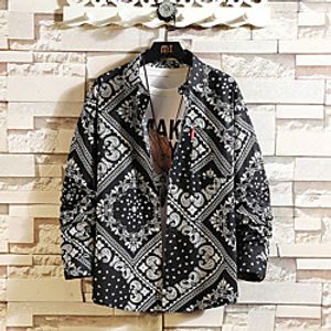 Men's Shirt Other Prints Graphic Print Long Sleeve Casual Tops Casual Soft Breathable White Black miniinthebox