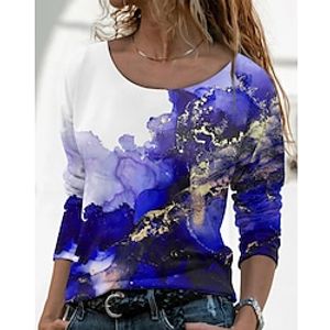 Women's T shirt Tee Blue Purple Green Graphic Print Long Sleeve Daily Weekend Basic Round Neck Regular Abstract Painting S miniinthebox
