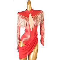 Latin Dance Dress Scattered Crystals Style Women's Girls' Performance Training Long Sleeve High PU Tulle Lightinthebox