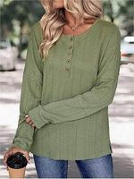 Women's Retro Jacquard Knit Button Long Sleeve T-Shirt