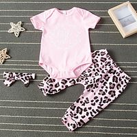 Baby Girls' Active Leopard Print Short Sleeve Regular Clothing Set Blushing Pink miniinthebox - thumbnail