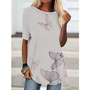 Women's T Shirt Dress Tee Dress Short Mini Dress Gray White Half Sleeve Butterfly Animal Print Fall Summer Round Neck Casual 2021 S M L XL XXL 3XL Lightinthebox