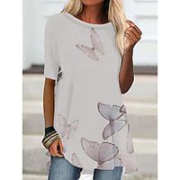 Women's T Shirt Dress Tee Dress Short Mini Dress Gray White Half Sleeve Butterfly Animal Print Fall Summer Round Neck Casual 2021 S M L XL XXL 3XL Lightinthebox - thumbnail