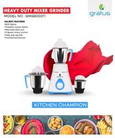 Gratus 800W Mixer Grinder With 3 Strong Steel Jars - GMG8003TI