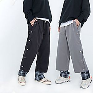 Men's Casual Trousers Chinos Drawstring Elastic Waist Side Button Full Length Pants Casual Daily Micro-elastic Lattice Breathable Lightweight Mid Waist Black Gray M L XL XXL Lightinthebox