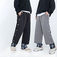 Men's Casual Trousers Chinos Drawstring Elastic Waist Side Button Full Length Pants Casual Daily Micro-elastic Lattice Breathable Lightweight Mid Waist Black Gray M L XL XXL Lightinthebox - thumbnail