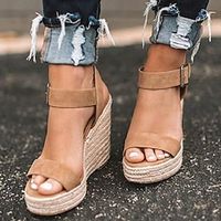 Women's Sandals Summer Wedge Heel Synthetics Ankle Strap Black White Brown miniinthebox - thumbnail