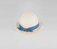Toddler Girls Bow Detail Straw Hat  White/Blue - thumbnail