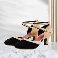 Women's Latin Shoes Performance Party Evening Ballroom Dance Heel Thick Heel Pointed Toe Buckle Adults' Black / Red Black Brown miniinthebox - thumbnail