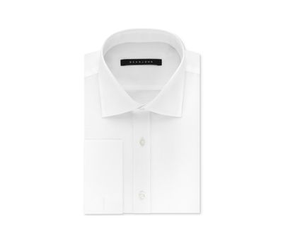 Mens Tailored Fit French Cuff Cotton Dress Shirt  White Solid