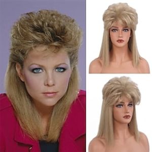 Rocker  Wgs Beehive Wigs Mullet Wig Hair Metal Blonde Mullet 70s Wig with Bangs Disco Party Mens Womens Wig Long Curly Men Women Wigs for Man Male Lady Ladies Hippie Rocking 80s 90s Them Party Cosplay Lightinthebox