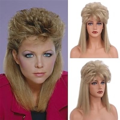 Rocker  Wgs Beehive Wigs Mullet Wig Hair Metal Blonde Mullet 70s Wig with Bangs Disco Party Mens Womens Wig Long Curly Men Women Wigs for Man Male Lady Ladies Hippie Rocking 80s 90s Them Party Cosplay Lightinthebox