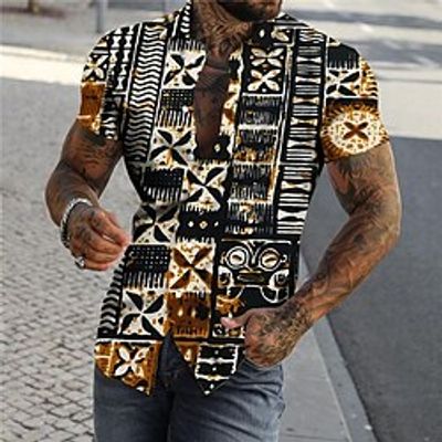 Men's Shirt Print Floral Color Block Turndown Street Casual Button-Down Print Short Sleeve Tops Casual Fashion Designer Breathable Yellow Lightinthebox