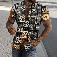 Men's Shirt Print Floral Color Block Turndown Street Casual Button-Down Print Short Sleeve Tops Casual Fashion Designer Breathable Yellow Lightinthebox - thumbnail