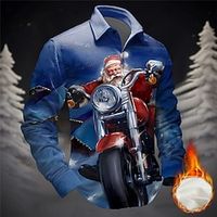 Santa Claus Christmas Tree Casual Men's Shirt Fleece Shirt Daily Wear Vacation Going out Fall  Winter Turndown Long Sleeve Navy Blue, Dark Blue S, M, L Fleece Shirt Christmas Lightinthebox - thumbnail