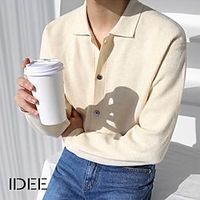 Men's Sweater Cardigan Sweater Sweater Jacket Ribbed Knit Cropped Button Knitted Plain Turndown Fashion Streetwear Daily Wear Going out Clothing Apparel Spring   Fall Black khaki M L XL miniinthebox - thumbnail