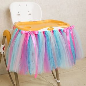 Tablecloth Baby Cartoon Dining Chair Table Skirt Lace Field Decoration Props Party Banquet Dining Chair Set Tutu Yarn Table Surrounding Party Decor Lightinthebox