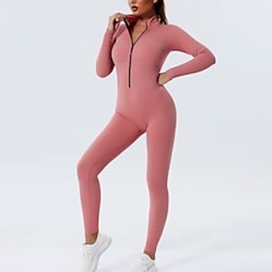 Women's Workout Jumpsuit Front Zip Solid Color Bodysuit Black Pink Yoga Fitness Gym Workout Tummy Control Butt Lift Breathable Long Sleeve Sport Activewear Stretchy Slim Lightinthebox