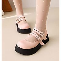 Women's Flats Lolita Buckle Flat Heel Round Toe Preppy Minimalism Daily PU Leather Buckle Spring Summer Solid Colored White Black Pink miniinthebox - thumbnail