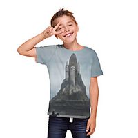 Kids Boys' T shirt Tee Short Sleeve 3D Print Graphic Unisex Print Light Blue Children Tops Summer Active Daily Wear Regular Fit 3-12 Years miniinthebox - thumbnail