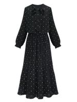 Bohemian Polka Dot Bow-knot Elastic Waist Pleated Chiffon Maxi Dress