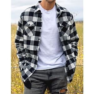 Men's Shirt Flannel Shirt Plaid Shirt Shirt Jacket Shacket Overshirt Shacket Black Red Khaki Long Sleeve Plaid  Check Lapel Spring   Fall Outdoor Daily Wear Clothing Apparel Lightinthebox