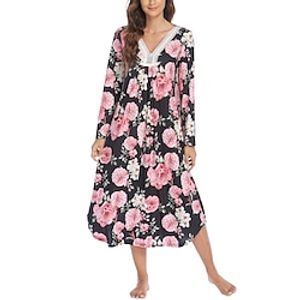 Women's Casual Dress Night Dress Midi Dress Daily Casual Print Lace Floral V Neck Home Lounge Black White 2023 Summer S M L XL Lightinthebox