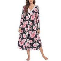 Women's Casual Dress Night Dress Midi Dress Daily Casual Print Lace Floral V Neck Home Lounge Black White 2023 Summer S M L XL Lightinthebox - thumbnail