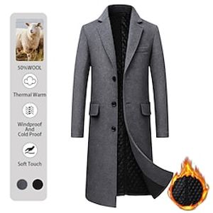 Men's Winter Coat Overcoat Trench Coat Daily Wear Going out Winter Wool Thermal Warm Washable Outerwear Clothing Apparel Fashion Warm Ups Solid Colored Multi Pocket Turndown Single Breasted miniinthebox