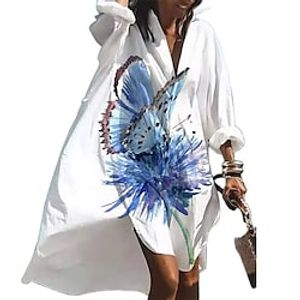 Women's Swing Dress Short Mini Dress White Blue Long Sleeve Floral Print Fall Spring Shirt Collar Casual 2022 S M L XL XXL Lightinthebox