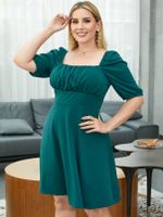 YOINS Plus Size Square Neck Backless Design Half Sleeves Mini Dress - thumbnail