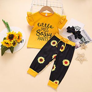 Toddler Girls' Clothing Set Short Sleeve Yellow Graphic Print Active Regular 3-12 Years Lightinthebox