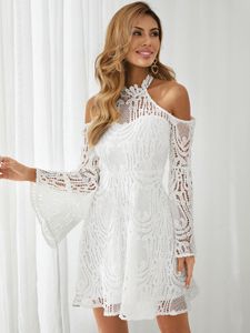 YOINS Cold shoulder Hollow Design With Lining Bell Sleeves Mini Dress