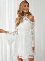 YOINS Cold shoulder Hollow Design With Lining Bell Sleeves Mini Dress - thumbnail