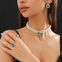 Bridal Jewelry Sets Three-piece Suit Zircon Rhinestone 1 Necklace 1 Ring Earrings Women's Elegant Sweet Lovely Geometrical Love Precious Jewelry Set For Wedding Gift Lightinthebox