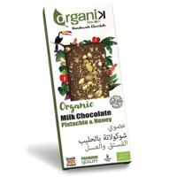 Organik Milk Chocolate With Pistachio And Honey 50 Gr Carton