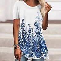 Women's T Shirt Dress Tee Dress Mini Dress White Short Sleeve Floral Print Spring Summer Crew Neck Weekend Loose Fit 2022 S M L XL XXL 3XL Lightinthebox - thumbnail