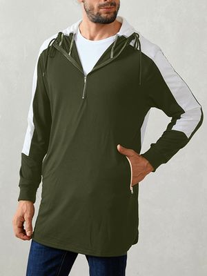 Men Casual Soft Hooded Patchwork Color Block Slit Hem Hoodies Men Casual Soft Hooded Patchwork Color Block Slit Hem Hoodies