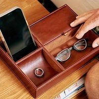 1pc Faux Leather Storage Tray Bedside Cabinet Storage Box Multifunctional Glasses Phone Jewelry Storage Sorting Box Household Storage Organizer Box For Home Bedroom Living Room Lightinthebox - thumbnail